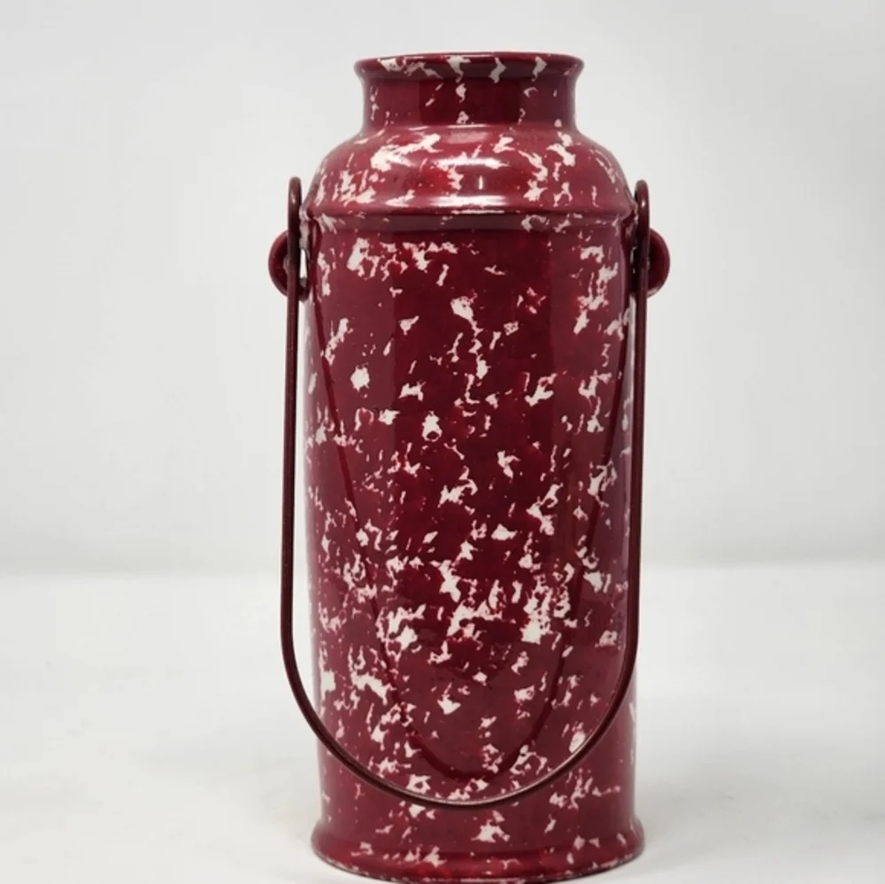 Patchwork Red Pottery Water Carrier/Vase With Handle YellowRedGreenWhite‎